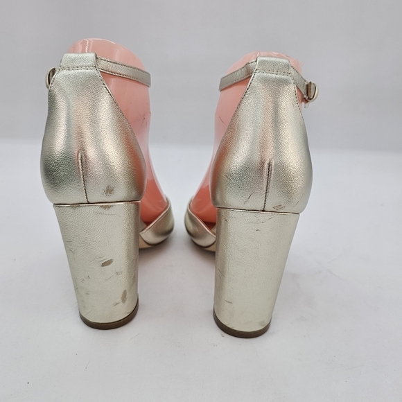 Marc Fisher Arnette Pointy Toe Ankle Strap Block Heel Pumps Gold Leather Sz 6.5 - Picture 8 of 14
